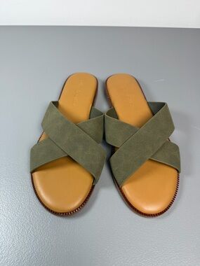 Cynthia Rowley Women's Olive-green Libra Criss Cross Slip on Sandals 8 EUC